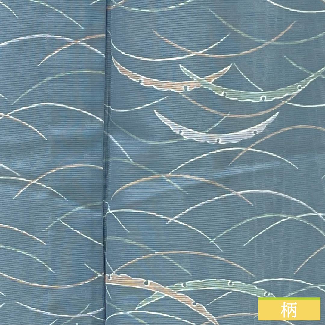 夏物 ポリエステル 小紋 身丈166cm 裄丈66cm 朧花色(おぼろはないろ) 露芝 洗える着物 絽 Sランク 水色系 1132002492524