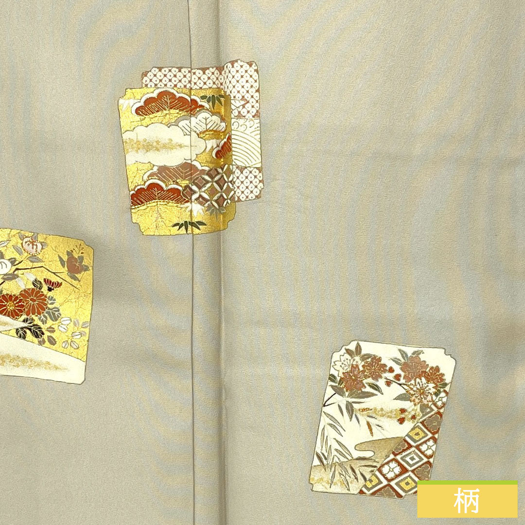 訪問着 正絹 袷 身丈167.5cm 裄丈66.5cm 生成り色(きなりいろ) 京友禅 吉祥文様 付下げ Aランク グレー系 1112005703522