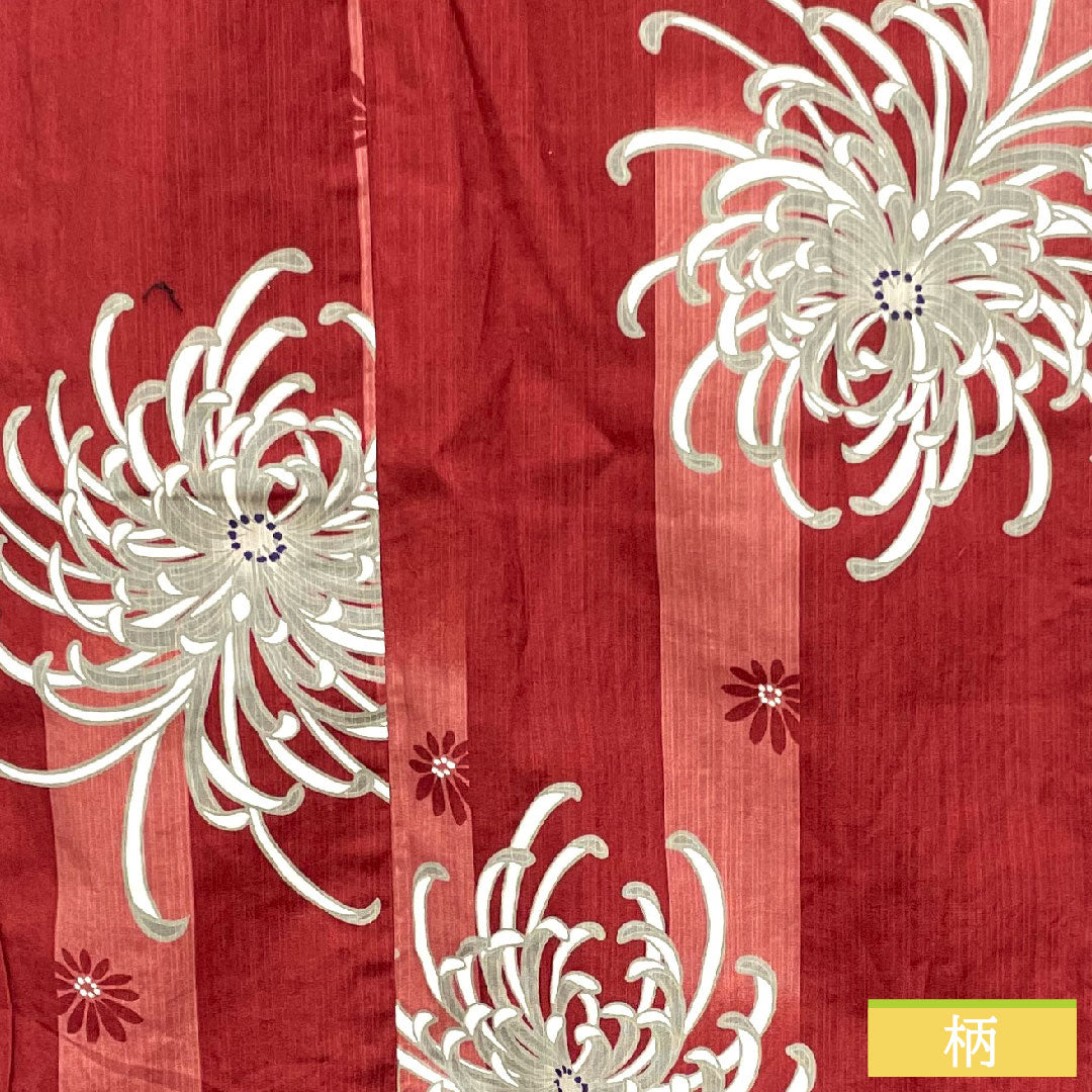 Yukata Cotton Length 163.5cm Sleeve length 69.5cm S rank Single layer Red Crimson Chrysanthemum 1118005132412