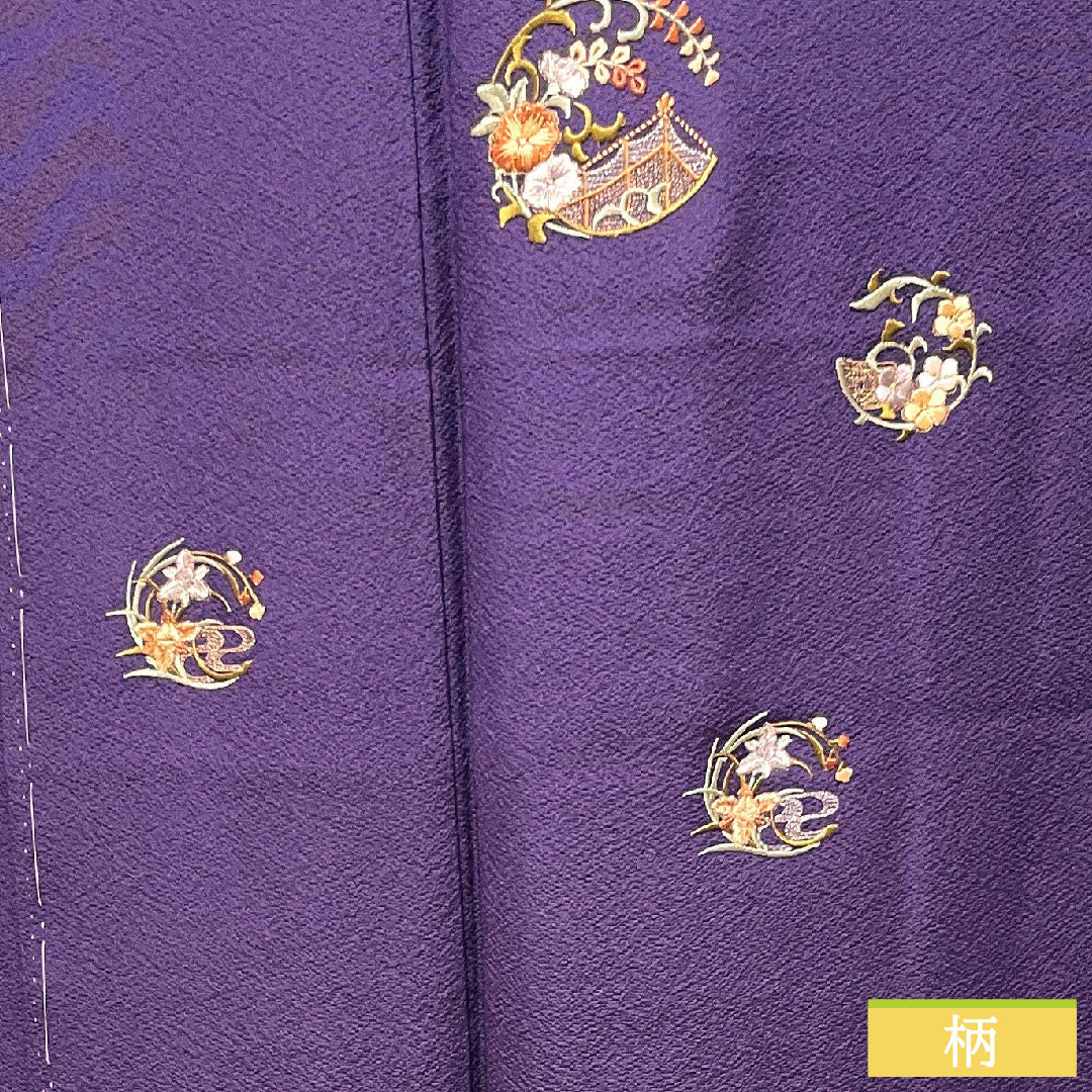 Homongi, pure silk, lined, length 155.5cm, sleeve length 65.5cm, purple, embroidery, basting thread included, unused, S rank, purple, 1112003462320