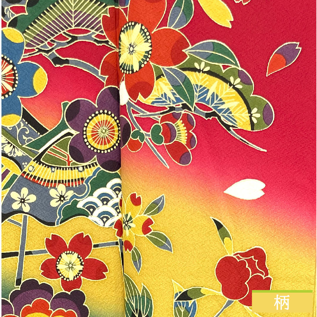 Furisode, pure silk, length 159.5cm, sleeve length 65.5cm, lined, crimson, Kyoto Bingata, auspicious motif, Scotchgard, S rank, red, 1113002122312