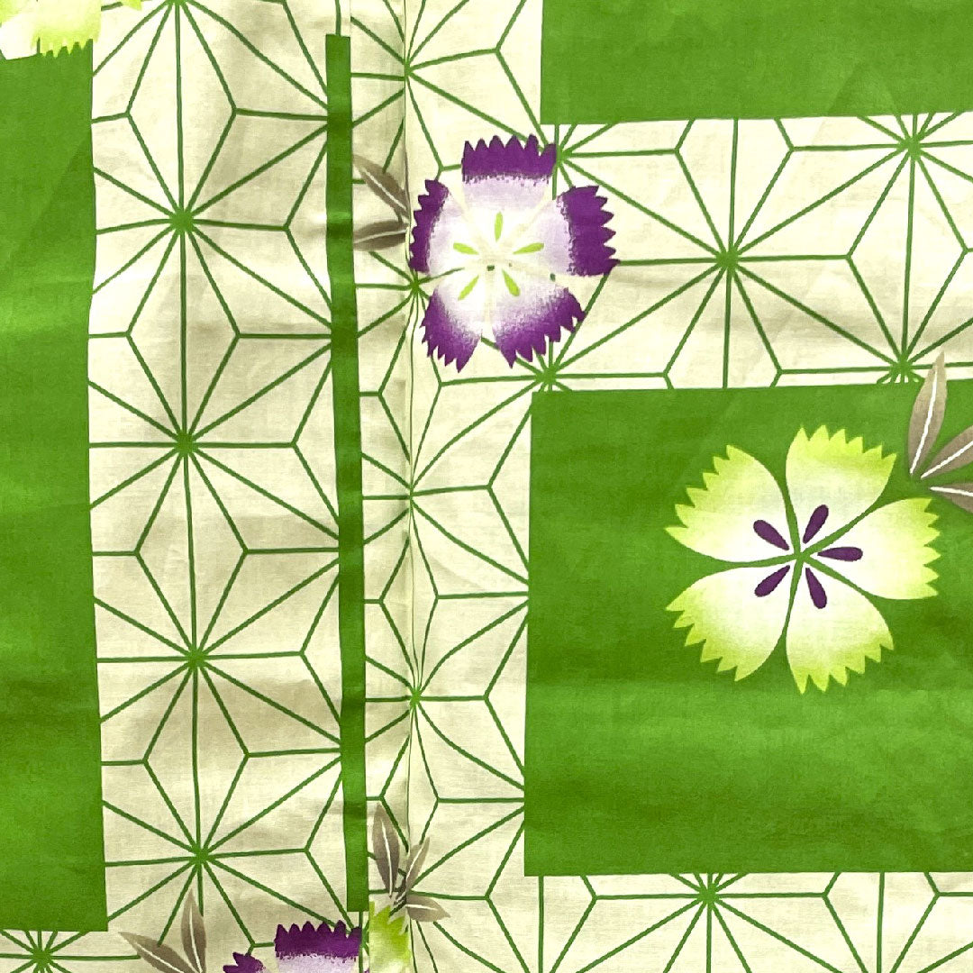 浴衣 常盤色 撫子 麻の葉 木綿 Sランク 単衣 身丈165.5cm 裄丈66cm 緑系 1118002722519