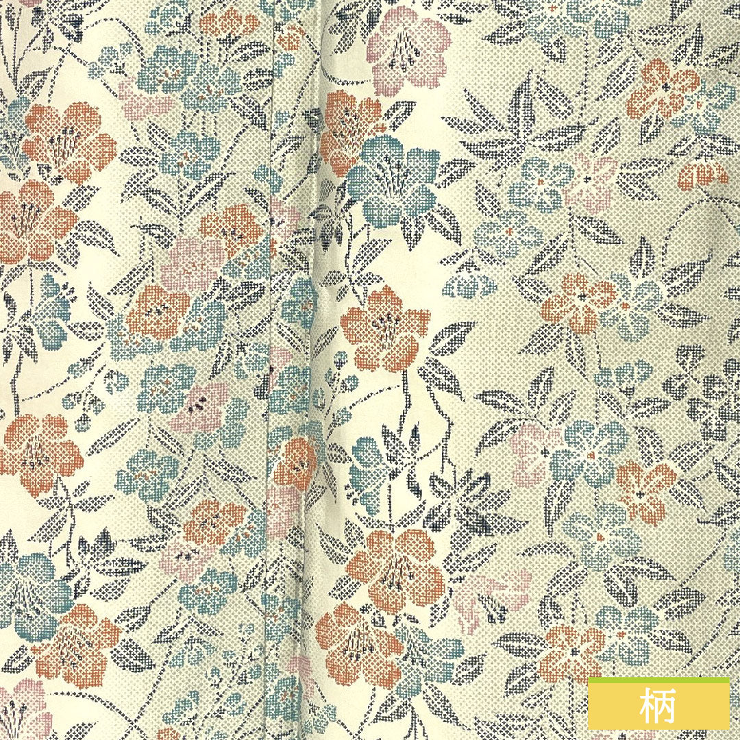 小紋 ポリエステル 身丈165cm 裄丈66cm 袷 胡粉色(ごふんいろ) 洗える着物 草花模様 Aランク グレー系 1115004513522