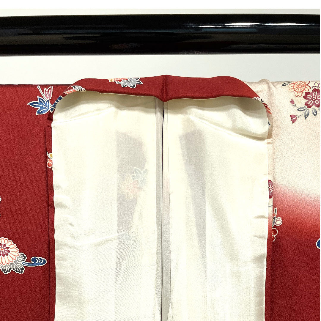 振袖 身丈161.5cm 裄丈64cm 袷 葡萄茶色 薄桜色 型染 茶屋辻 松竹梅 正絹 Aランク 赤系 1113000913412