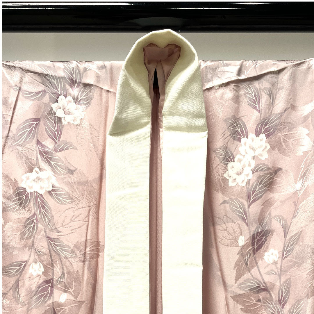 長襦袢 正絹 身丈122cm 裄丈64cm 袷 草花模様 Sランク ピンク系 1129000412113