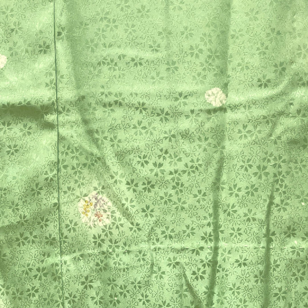 長襦袢 正絹 身丈128cm 裄丈66cm 単衣 薄緑色 菊 Aランク 緑系 1129000483219