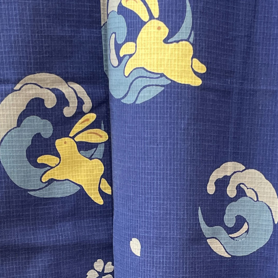 浴衣 桔梗色 ウサギ 桜 木綿 Sランク 単衣 身丈162.5cm 裄丈65.5cm 青系 1118002962417