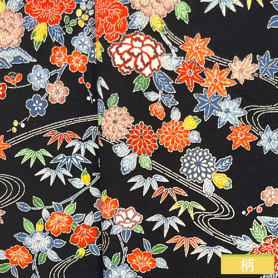 Komon, pure silk, length 152cm, sleeve length 63.5cm, lined, stencil-dyed, auspicious motif, S rank, black, 1115004132210