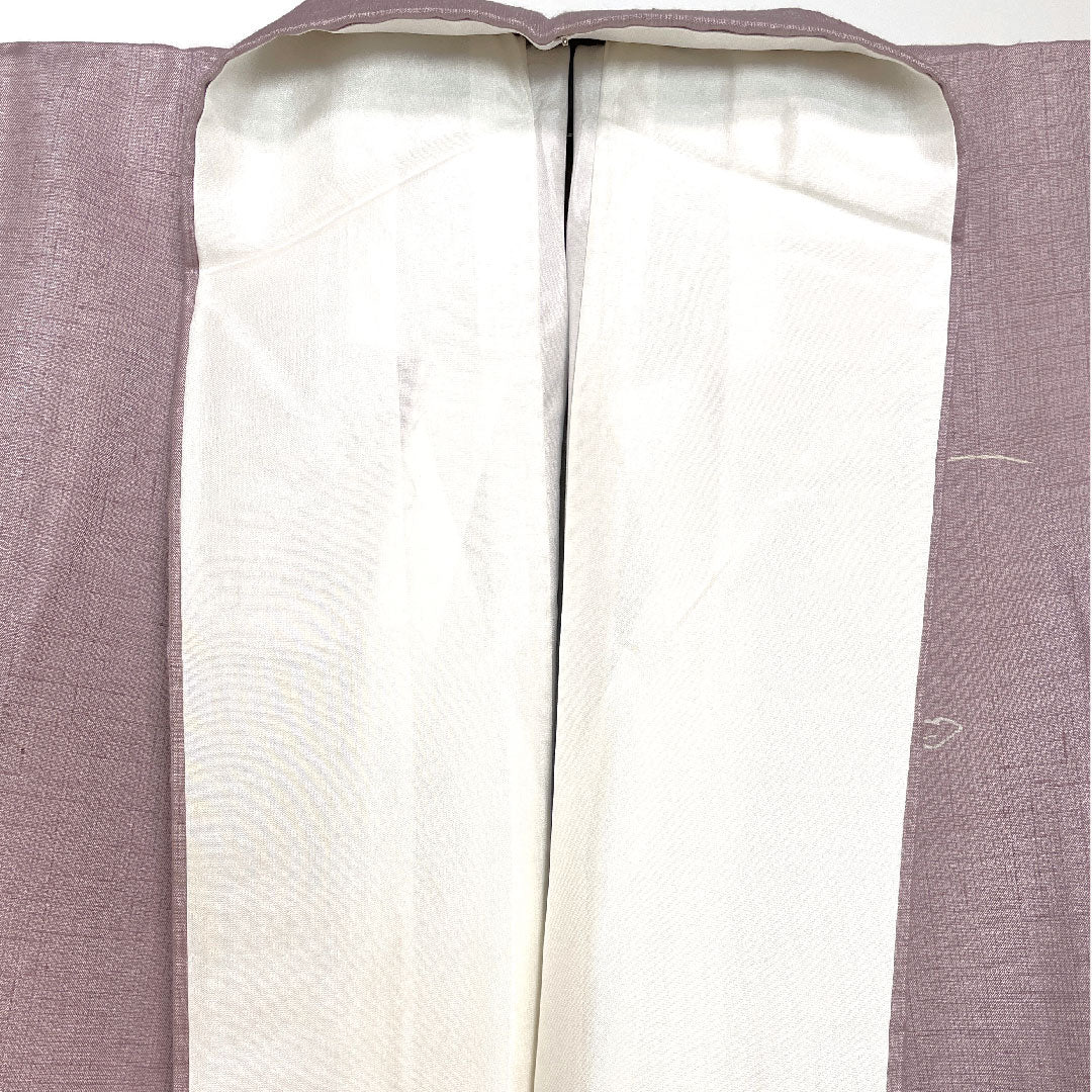 訪問着 袷 身丈153cm 裄丈60.5cm 草花模様 紬地 淡紅藤色 正絹 Aランク 紫系 1112001483220