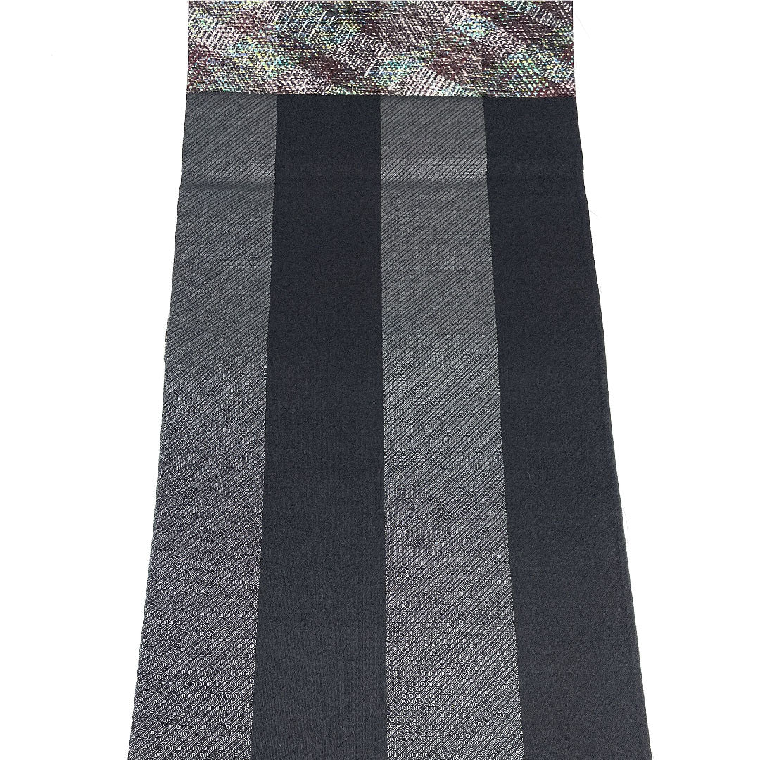 袋帯 幾何学模様 縞 帯丈434cm 正絹 Sランク 六通 カジュアル 紫系 1123003822320