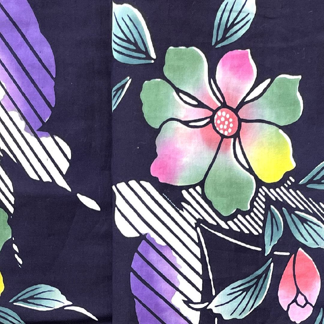 Yukata, dark blue, floral pattern, cotton, S rank, single layer, length 161.5cm, sleeve length 64cm, navy blue, 1118001982418