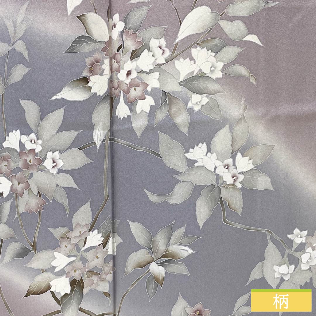 訪問着 正絹 Aランク 袷 身丈153.5cm 裄丈62.5cm 白梅色(しらうめいろ) 花 紫系 1112007573220