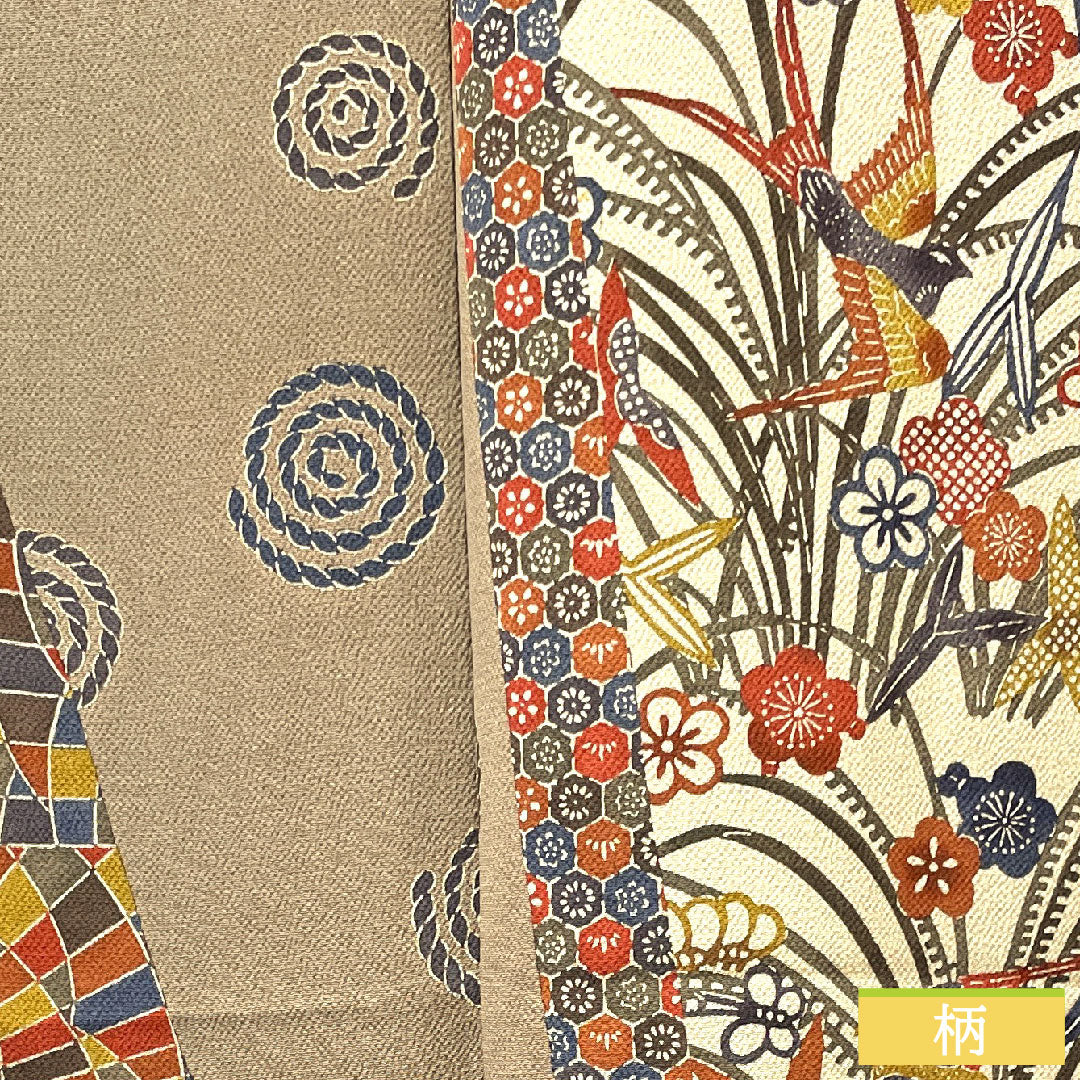 小紋 正絹 身丈154.5cm 裄丈64cm 袷 壁鼠色 京紅型 抽象模様 Aランク グレー系 1115003513222