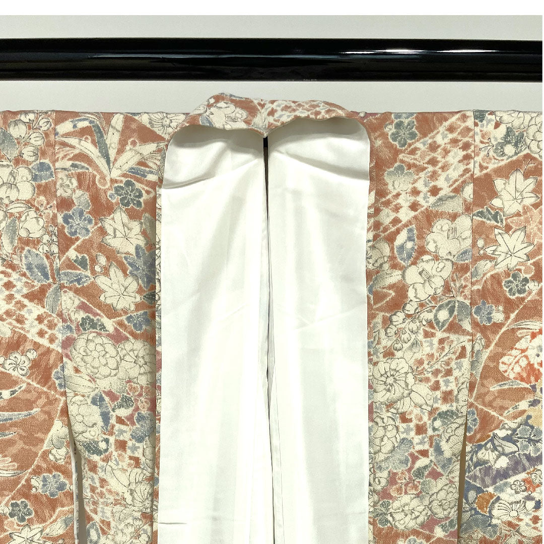 小紋 身丈164cm 裄丈64cm 袷 宍色 辻ヶ花 正絹 Sランク ピンク系 1115002272413