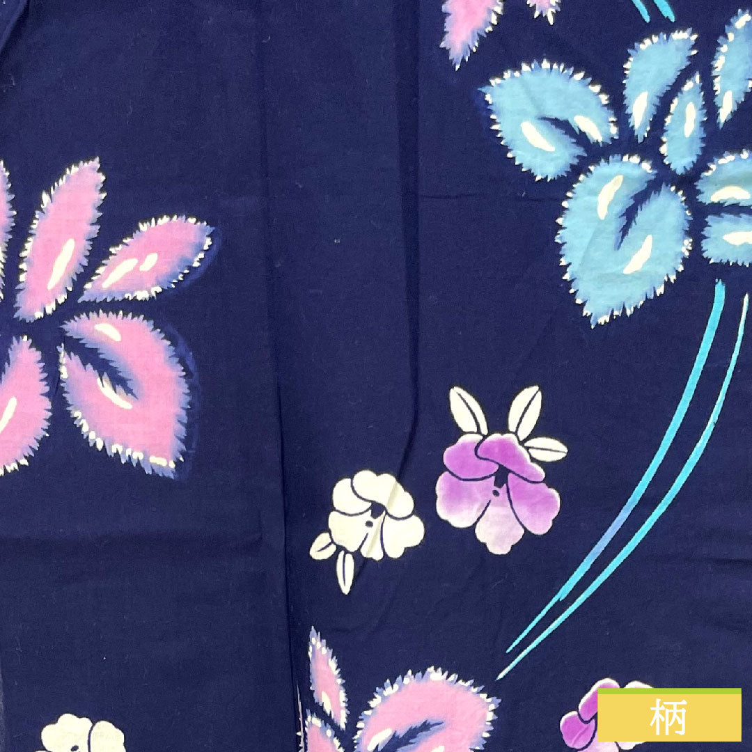 浴衣 木綿 身丈156cm 裄丈64.5cm Sランク 単衣 紺系 濃紺色(のうこんいろ) 菖蒲 椿 1118005182318