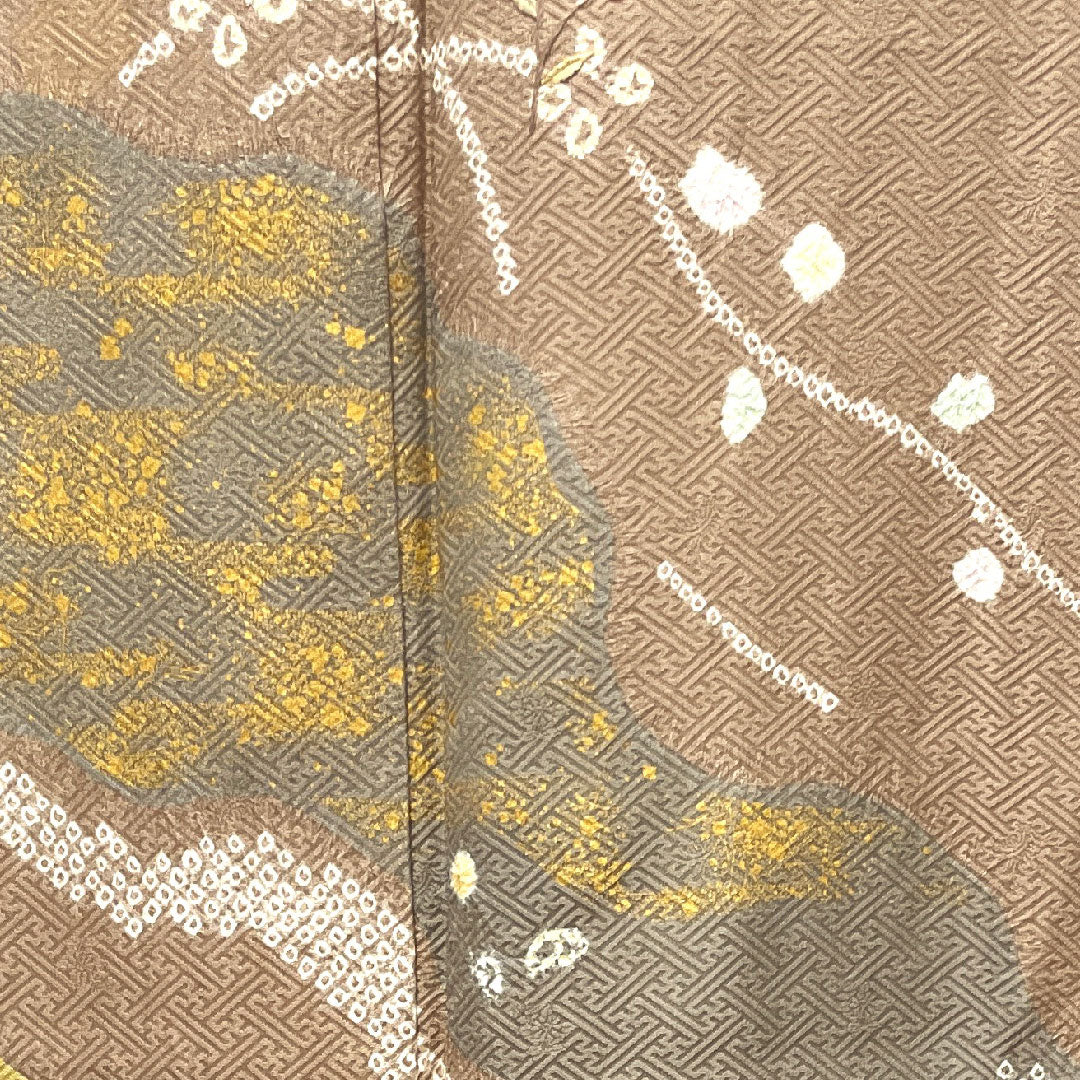 Homongi, lined, length 151.5cm, sleeve length 63cm, plum gray, tie-dye, abstract pattern, pure silk, A rank, brown, 1112002623214