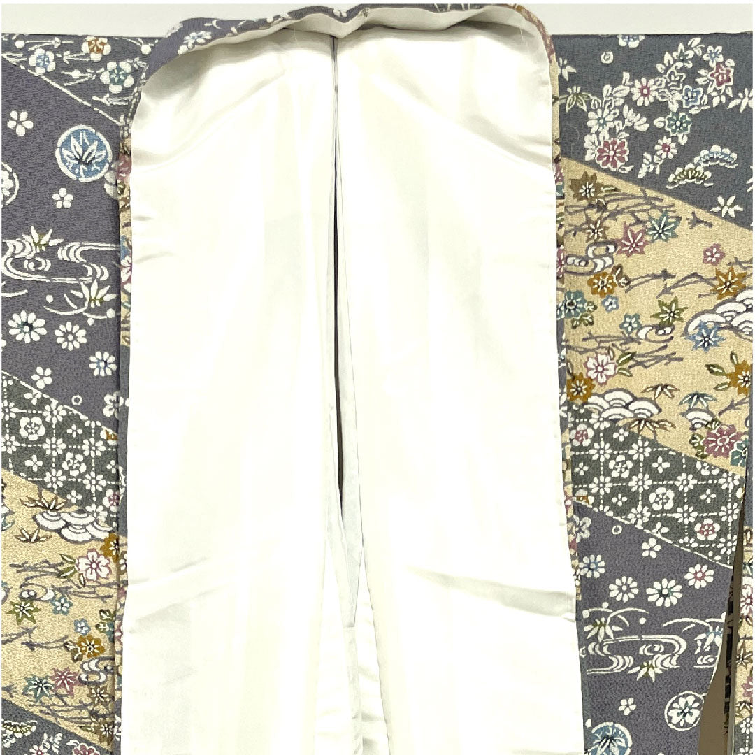 小紋 身丈160.5cm 裄丈62cm 袷 燻銀色 麴色 京紅型 正絹 Aランク グレー系 1115002453422