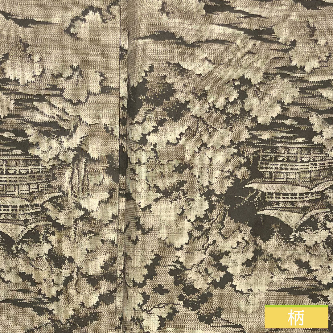 紬 正絹 身丈152cm 裄丈65cm 村山大島 風景模様 Sランク 袷 黒系 1116003382210