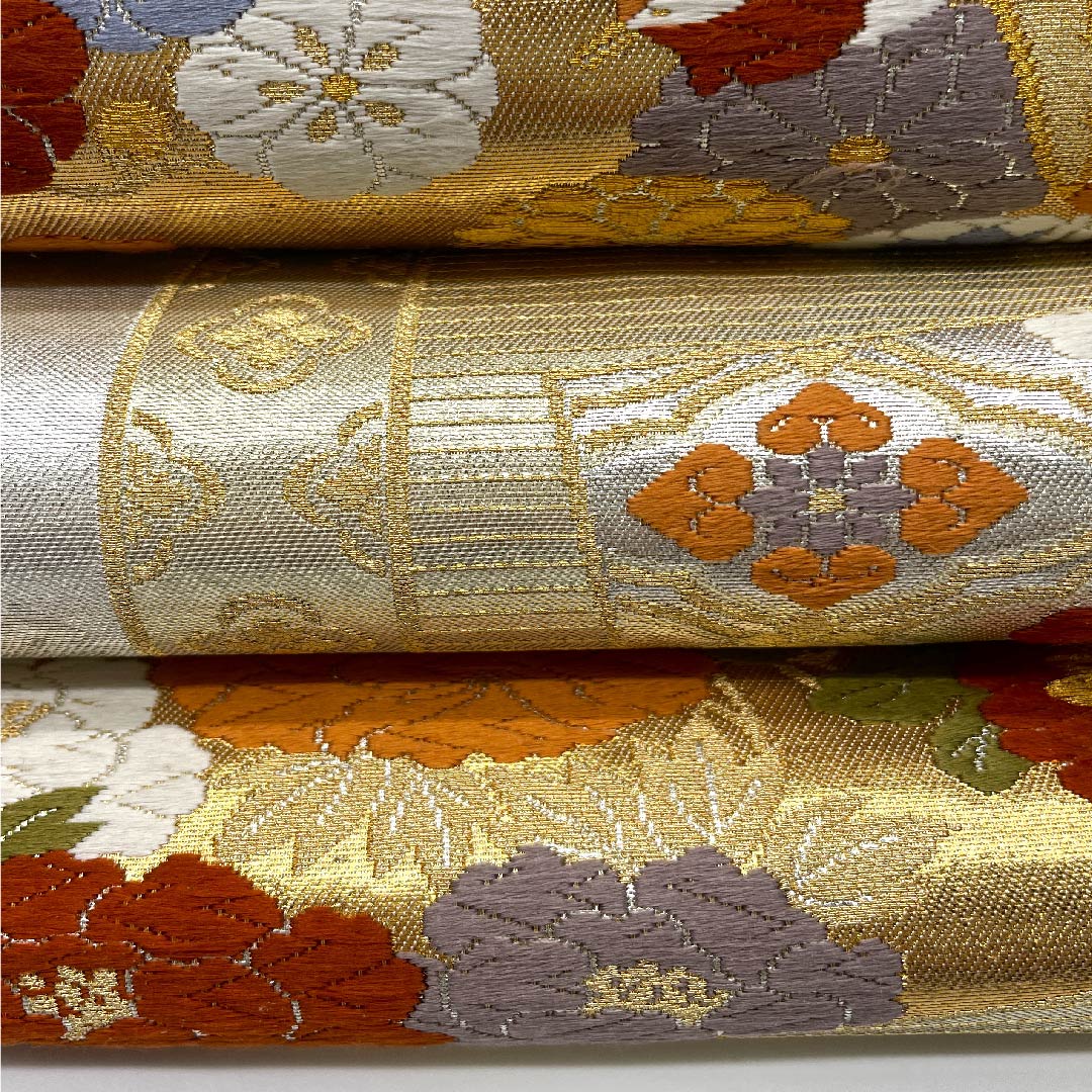 袋帯 灰白色色(かいはくしょくいろ) 全通箔 鳳凰 吉祥文様 帯丈430cm 正絹 Aランク 六通 フォーマル 銀系 1123007513322