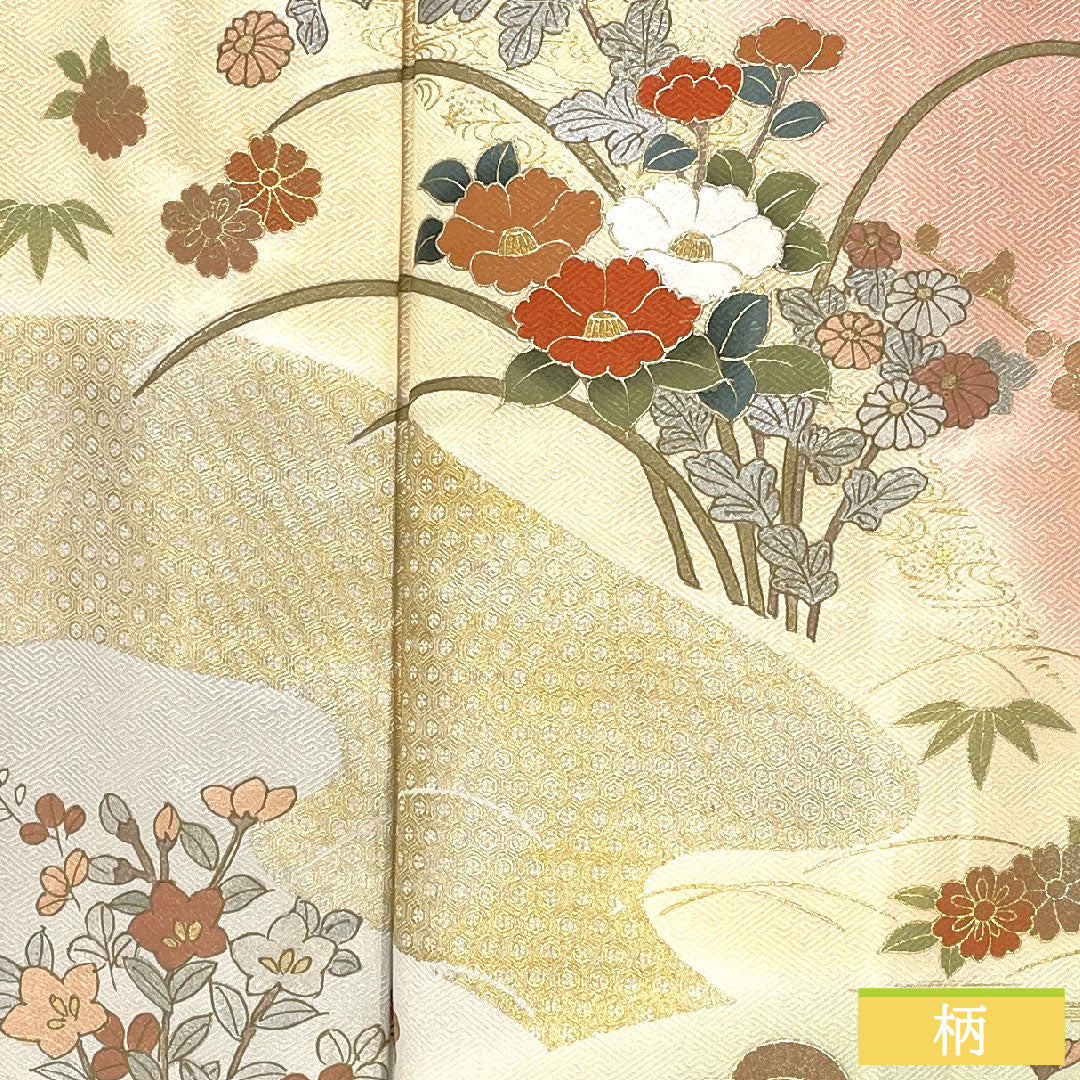 訪問着 正絹 袷 身丈161.5cm 裄丈65.5cm 薄紅梅色(うすこうばいいろ) 京友禅 吉祥文様 Bランク ピンク系 1112006004413