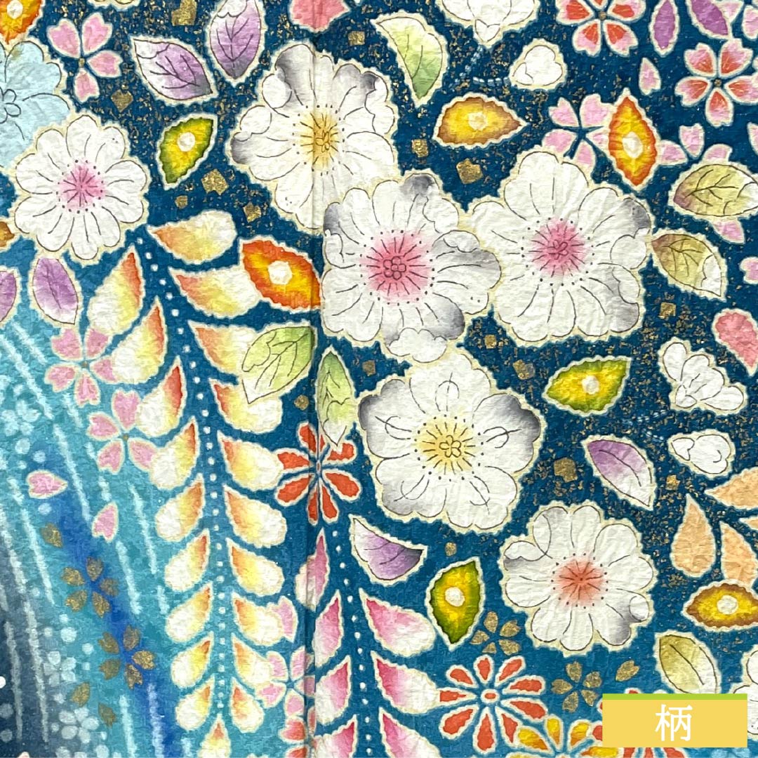 振袖 正絹 Sランク 身丈154cm 裄丈68cm 袷 孔雀青色(くじゃくあおいろ) 京友禅 銀通し 辻ヶ花 作家物 ハジックガード 青系 1113002732217