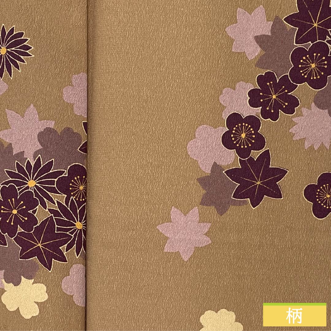 小紋 ポリエステル 身丈164.5cm 裄丈66.5cm 袷 猟虎茶色(らっこちゃいろ) 吹き寄せ 洗える着物 Sランク 茶系 1115005802414