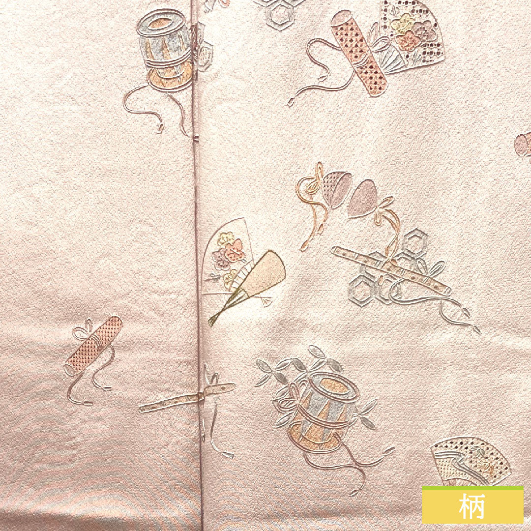 訪問着 正絹 袷 身丈160cm 裄丈62.5cm 退紅色 蘇州刺繡 汕頭刺繡 宝尽くし Sランク ピンク系 1112003422413