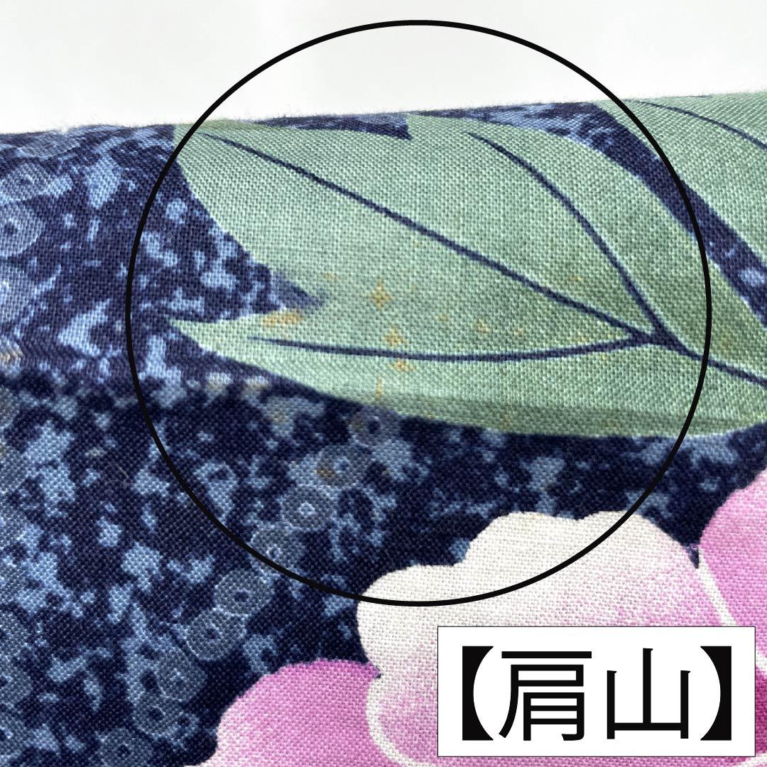 浴衣 木綿 Aランク 身丈163.5cm 裄丈67cm 濃紺色(のうこんいろ) タタキ染 草花模様 単衣 紺系 1118007653418
