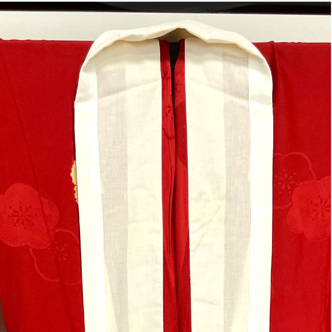 長襦袢 正絹 身丈120cm 裄丈67.5cm 単衣 土耳古赤色 振袖用 梅 Aランク 赤系 1129000293112