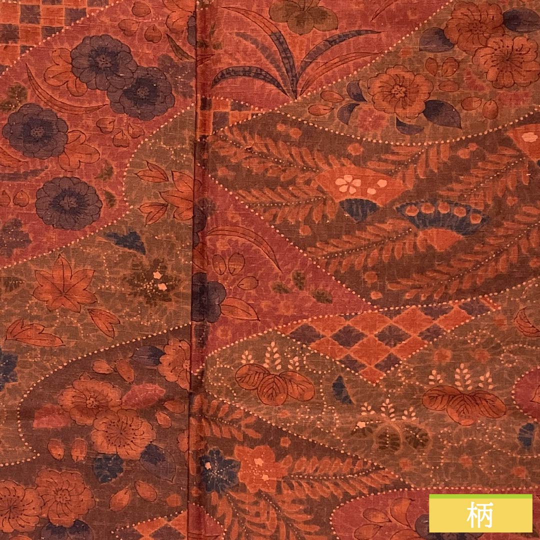小紋 正絹 身丈161cm 裄丈67cm 袷 濃紅葉色(こいもみじいろ) 辻ヶ花 しつけ糸付き Sランク 朱系 1115005302416