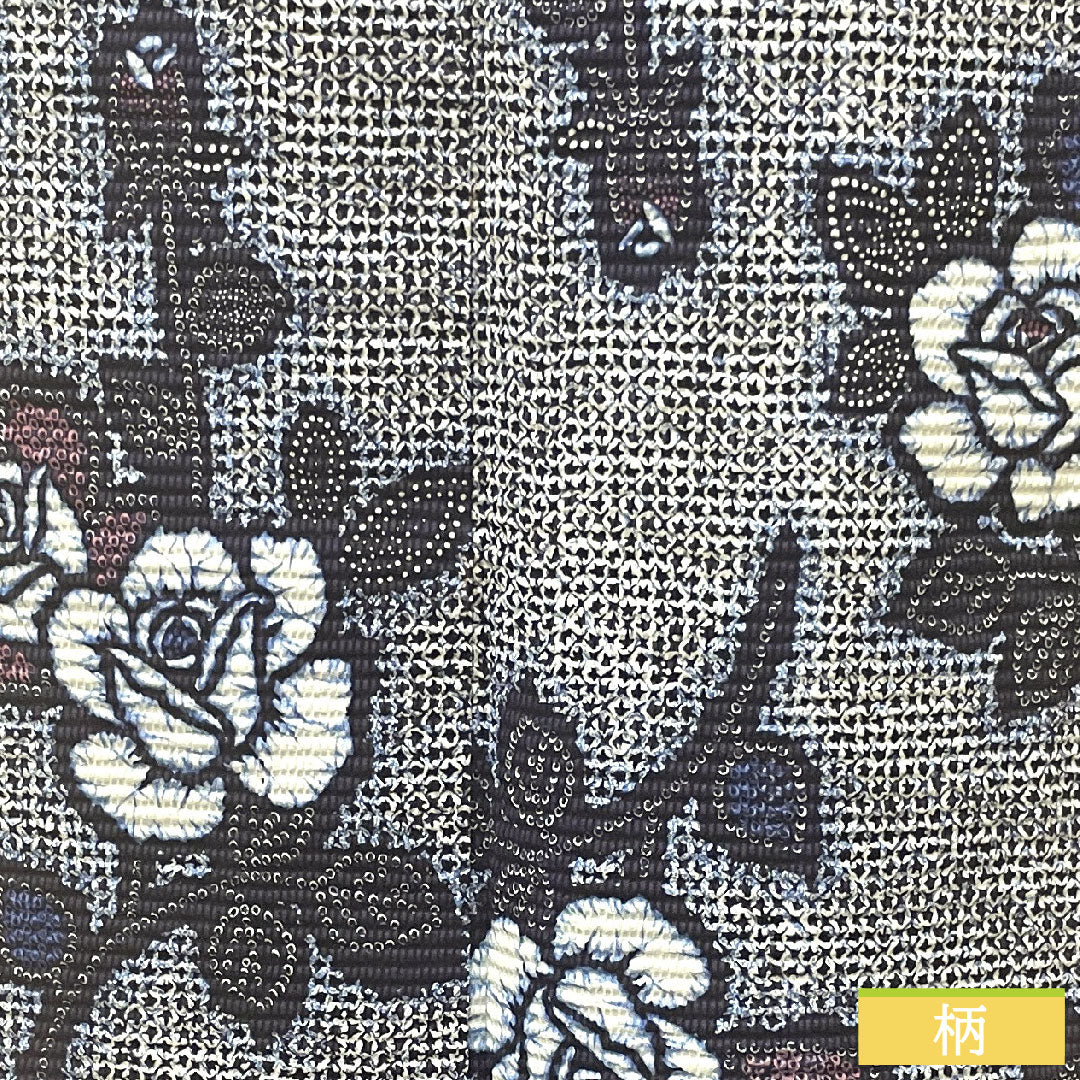 浴衣 木綿 身丈155cm 裄丈63cm Aランク 単衣 紺系 濃紺色(のうこんいろ) リップル 薔薇 1118004582318