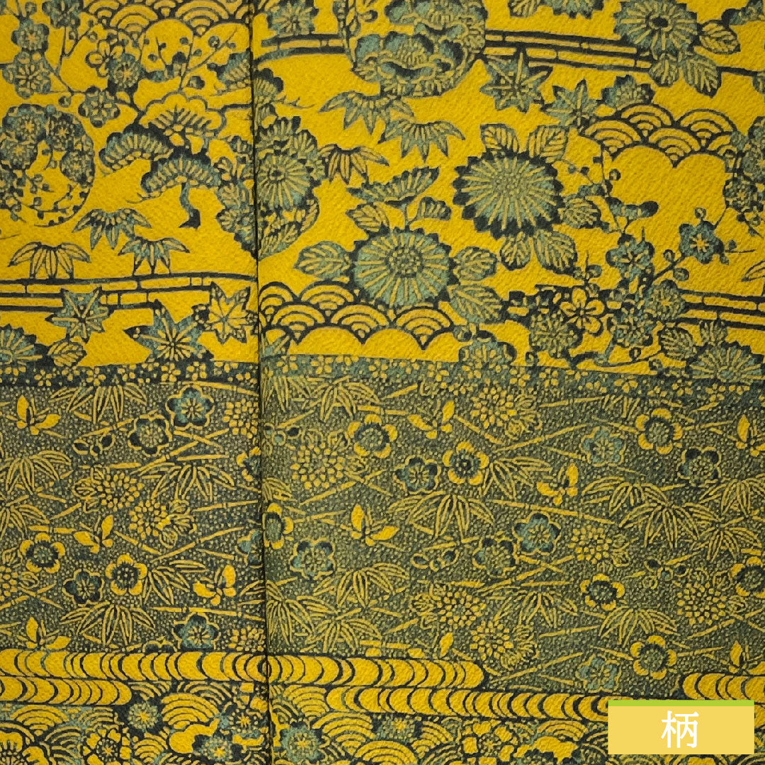 小紋 正絹 身丈161.5cm 裄丈65cm 袷 黄橡色(きつるばみいろ) 型染 吉祥文様 Sランク 黄系 1115004192423