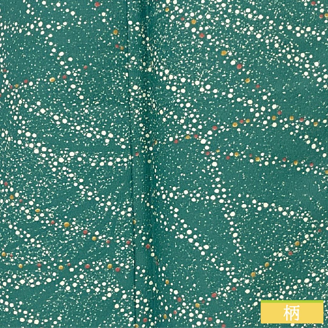 小紋 ポリエステル 身丈156cm 裄丈64cm 袷 中藍色(なかのあいいろ) ドット柄 洗える着物 しつけ糸付き Sランク 緑系 1115006222319