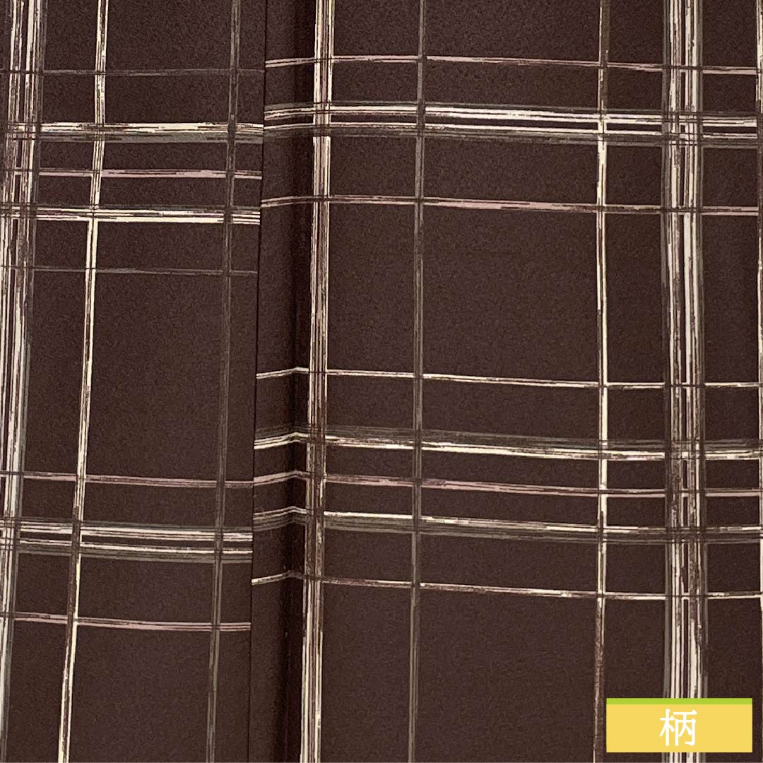 小紋 ポリエステル Sランク 身丈167.5cm 裄丈68cm 袷 焦色(こがれいろ) 格子 洗える着物 茶系 1115007522514