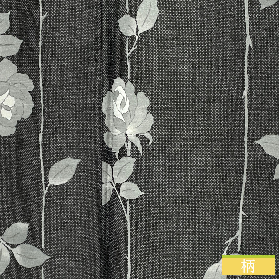 小紋 ポリエステル 身丈163.5cm 裄丈66.5cm 袷 墨黒色(すみぐろいろ) 洗える着物 バラ Sランク 黒系 1115004942410