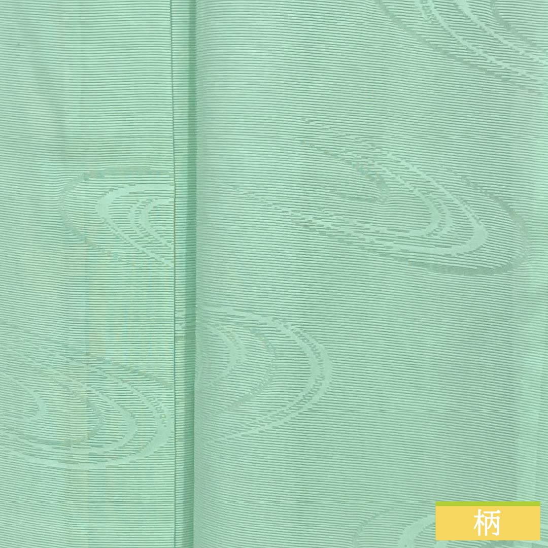 夏物 正絹 色無地 Aランク 身丈155.5cm 裄丈64cm 薄緑色(うすみどりいろ) 素無地 一つ紋 上り藤に一文字 絽 緑系 1132004743319