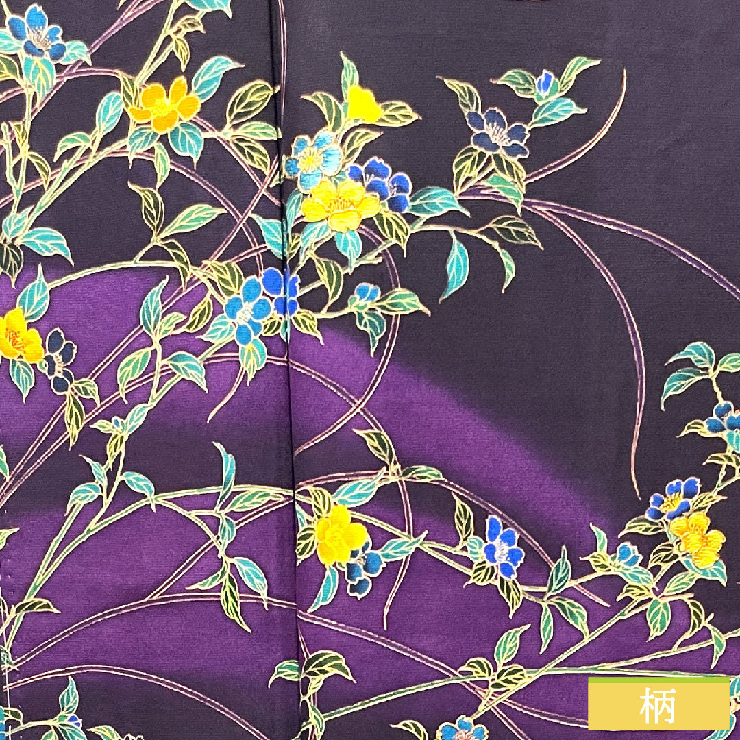 Homongi, pure silk, lined, length 158.5cm, sleeve length 65.5cm, brown, floral pattern, basting thread included, unused, S rank, purple, 1112003552320