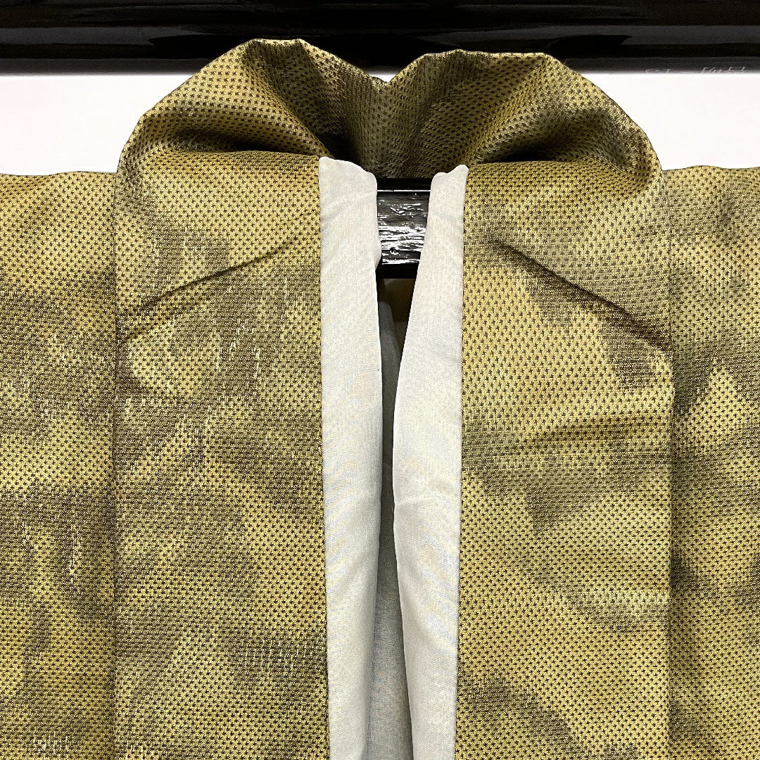 小紋 身丈159cm 裄丈64cm 袷 洗える着物 織ボカシ ポリ Sランク 黄系 1115000112323