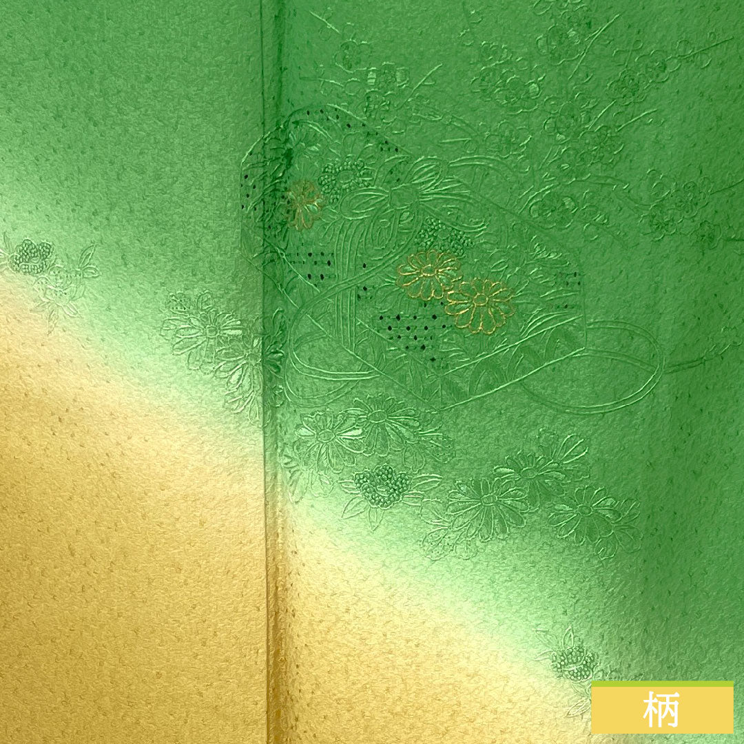 訪問着 正絹 袷 身丈157.5cm 裄丈62.5cm 草緑色(くさみどりいろ) 汕頭刺繡 草花模様 スコッチガード Sランク 緑系 1112004992319