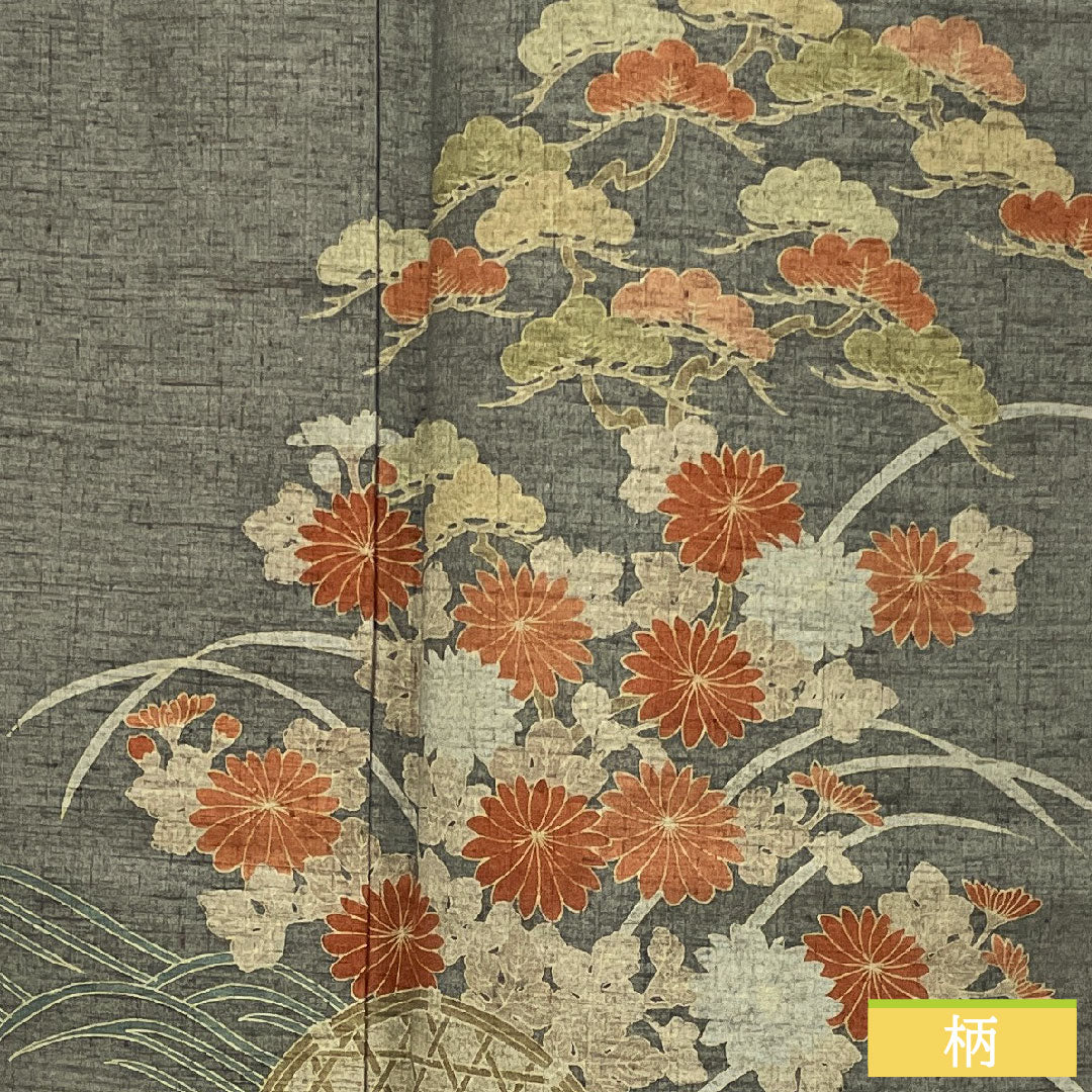 Homongi (formal kimono) made of pure silk, lined, length 160.5cm, sleeve length 63.5cm, Noshime-iro (wrapping color), pongee fabric, floral pattern, S rank, gray, 1112005442422