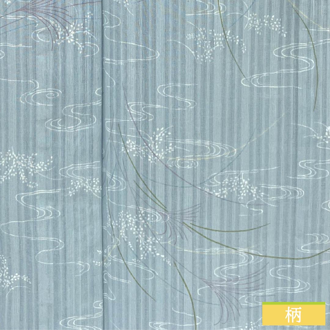 夏物 ポリエステル 小紋 身丈153cm 裄丈62.5cm 瓶覗色(かめのぞきいろ) 流水 秋草 洗える着物 紗 Aランク 水色系 1132002313224