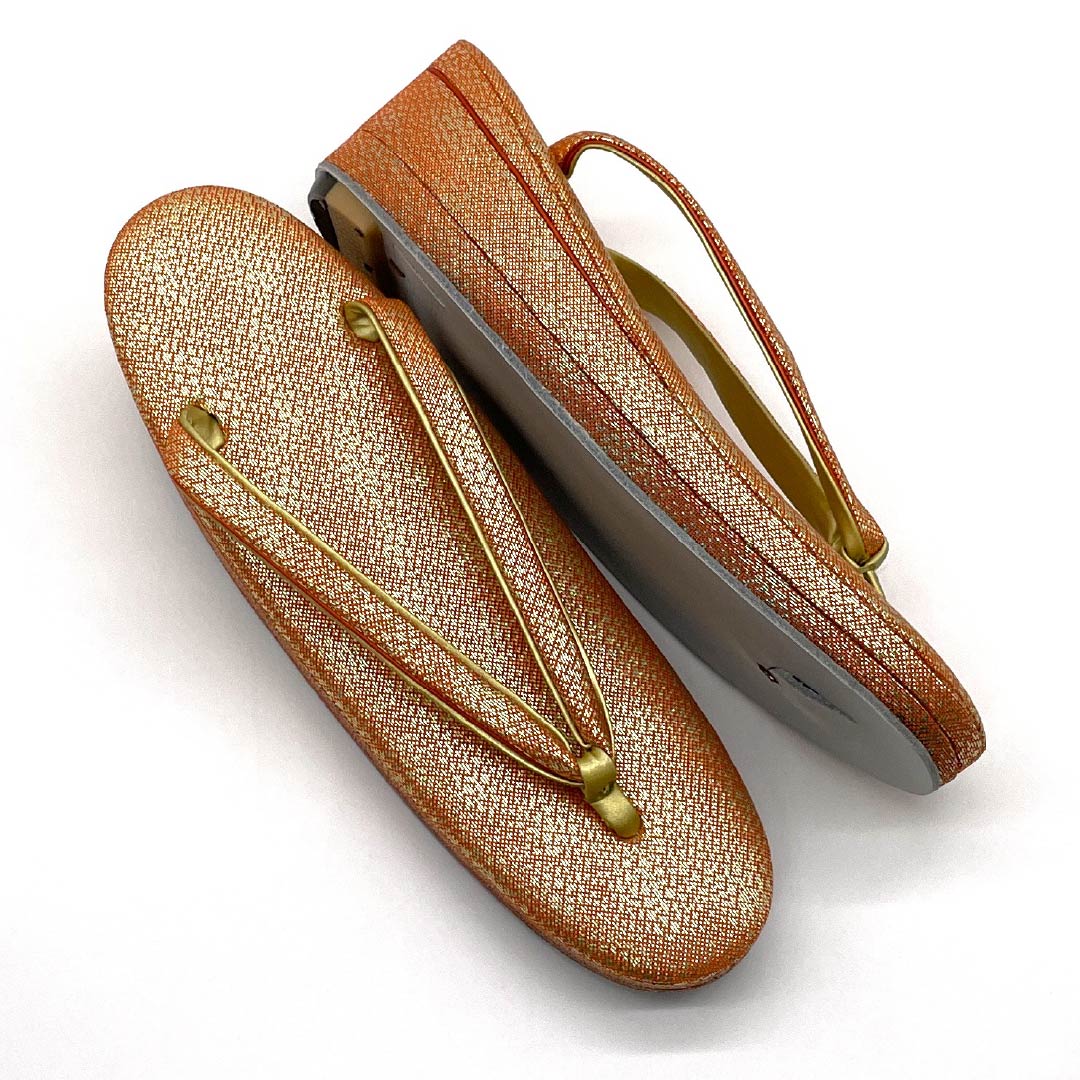 (新古品)草履バッグセット フォーマル Aランク 鉛丹色(えんたんいろ) 2way 佐賀錦 Mサイズ 橙系 1133000253326