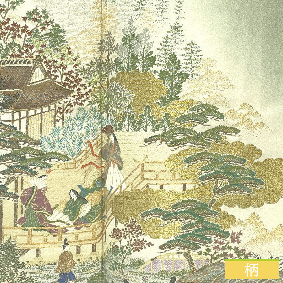 色留袖 正絹 身丈159cm 裄丈63cm 袷 薄緑色(うすみどりいろ) 寿光織 風景模様 一つ紋 Sランク 緑系 1111001702319