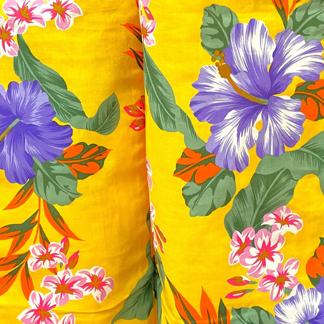浴衣 山吹色 ハイビスカス 木綿 Sランク 単衣 身丈165cm 裄丈67.5cm 黄系 1118003262523