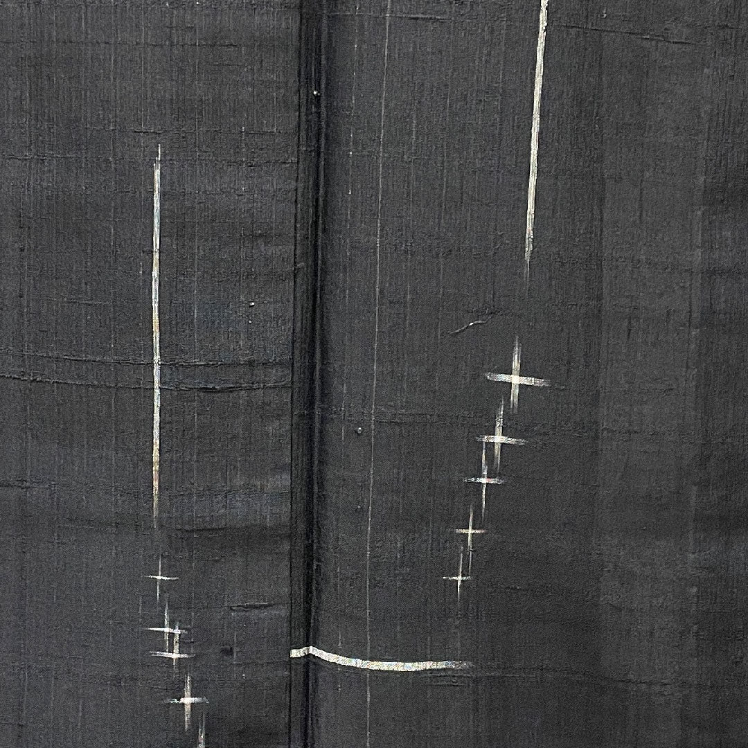 夏物 正絹 紬 身丈169cm 裄丈65.5cm 絣 幾何学模様 夏紬 紗 Sランク 黒系 1132001582510