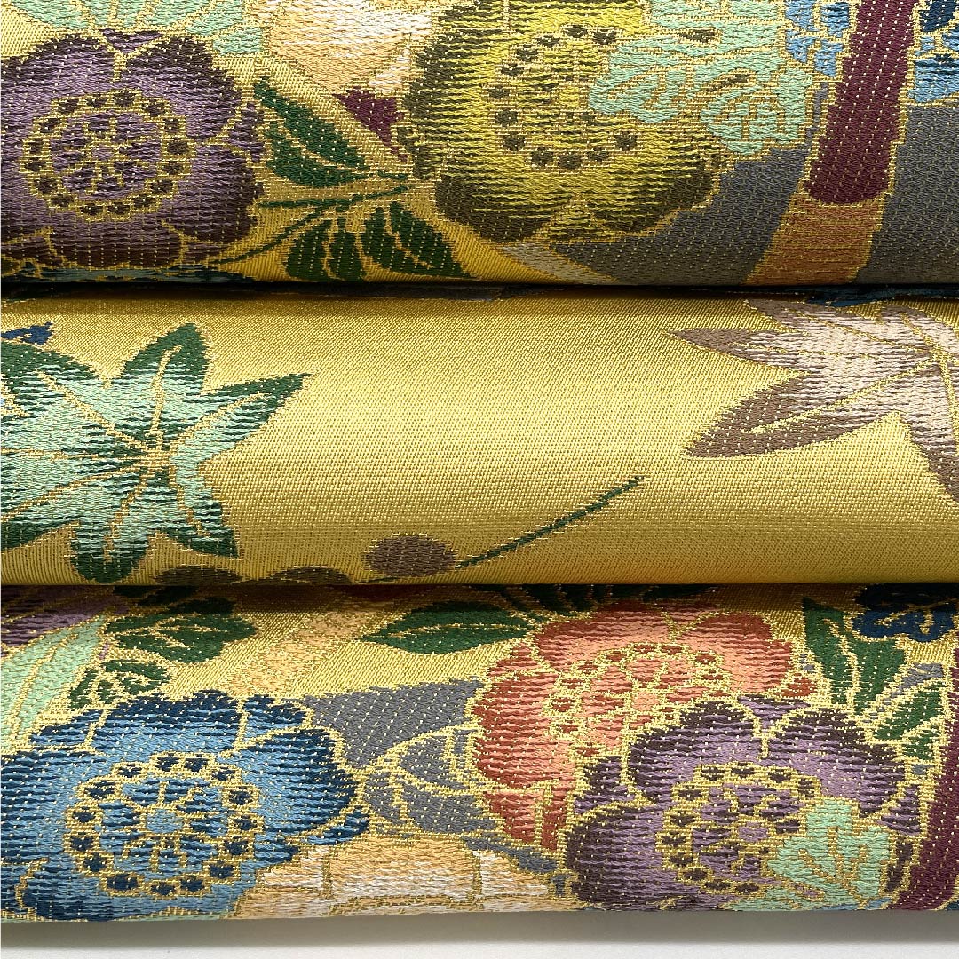 Fukuro Obi (Fukuro obi) in yellow paper color, Shiraayaen Oba, Hanagoshi, obi length 449cm, pure silk, S rank, six-pass, formal, beige, 1123009462325
