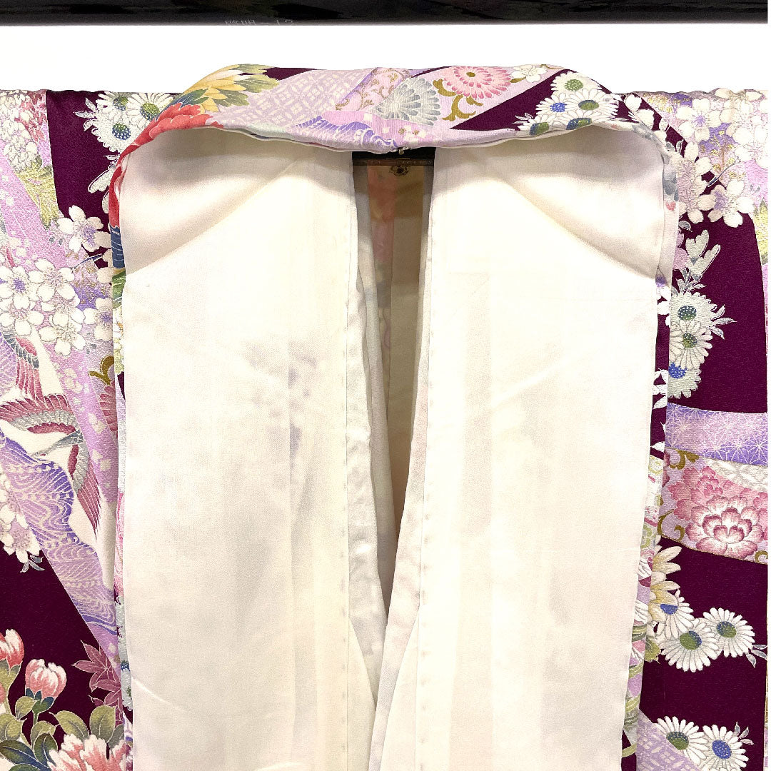振袖 身丈156cm 裄丈62.5cm 袷 小紋振袖 古典柄 正絹 Aランク 紫系 1113000593320