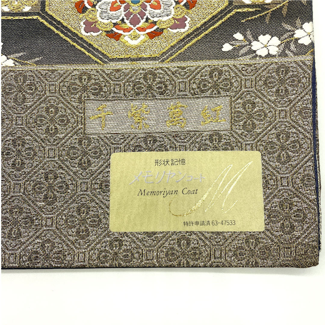 (未仕立)袋帯 全通全景 三十六歌仙文様 千紫萬紅 帯丈454cm 正絹 NEWランク 全通 フォーマル グレー系 1123003581422