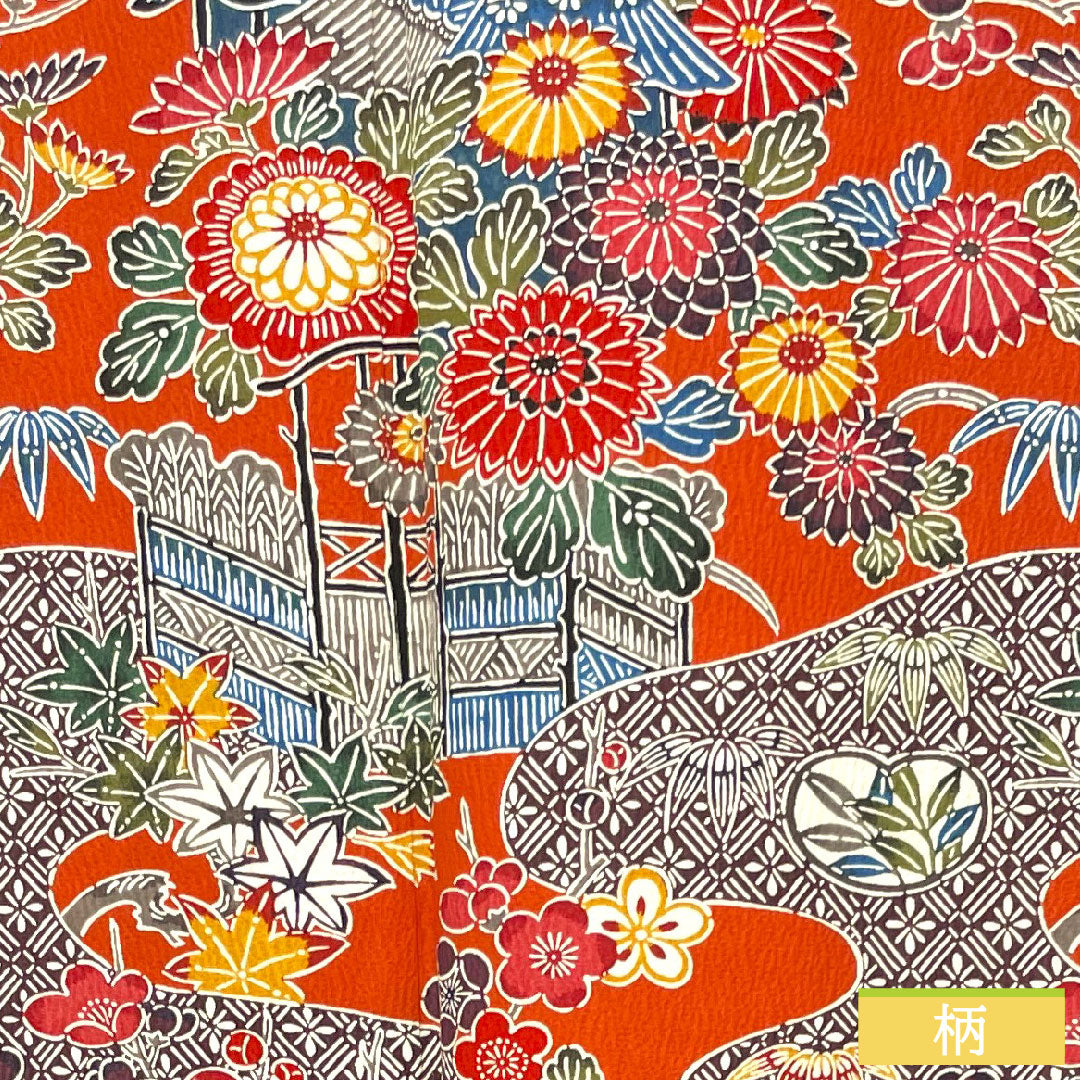 訪問着 正絹 袷 身丈163cm 裄丈64.5cm 猩々緋色 京紅型 吉祥文様 Sランク 朱系 1112004072416