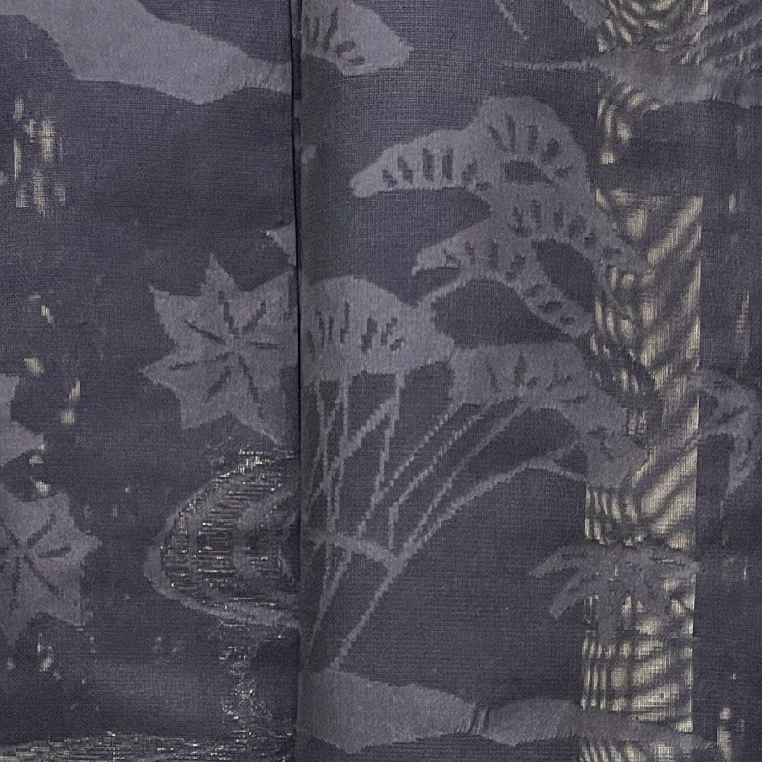 Summer item, pure silk, plain color, length 160cm, sleeve length 61.5cm, purple-black color, floral pattern, gauze, A rank, purple 1132001033420